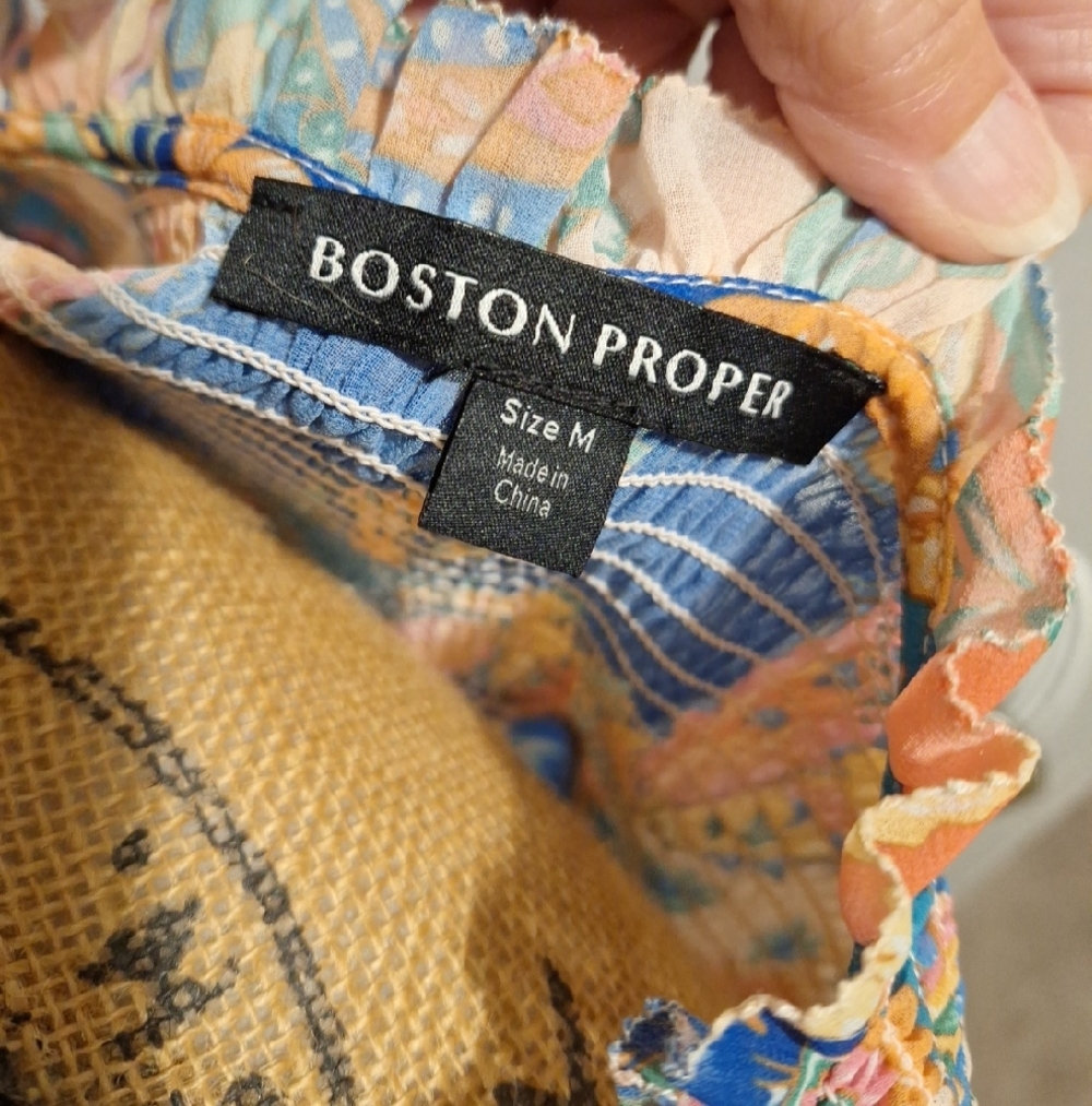 Boston Proper Floral Paisley Blue & Orange Women’s Dress - Picture 2 of 3